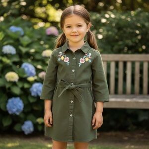 DRESS Wonder Nation Army Green Embroidered Dress xs